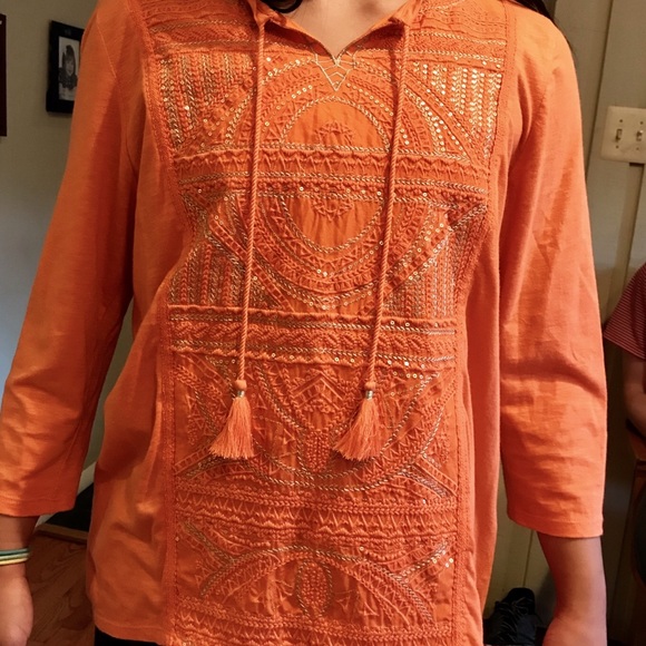 Chico’s Peach Embroidered Shirt- Size 2 (Chico’s) - Picture 2 of 4